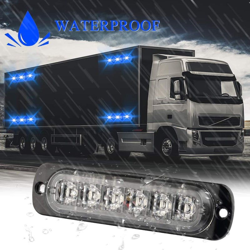 Sidaqi Universal 12-24V Emergency Strobe Warning Lights 6 LED 12W Surface Mount Beacon Hazard Warning Lights Flashing Light Bar for Off Road Vehicle, ATVs, Truck- 4PCS (Blue) - Image 5